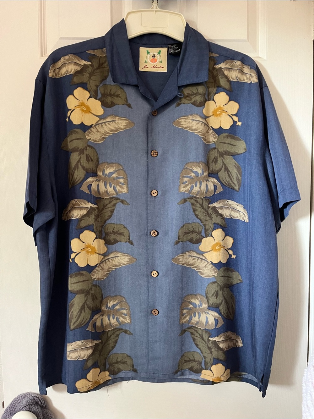 joe marlin men’s blue floral button down hawaiian camp shirt
